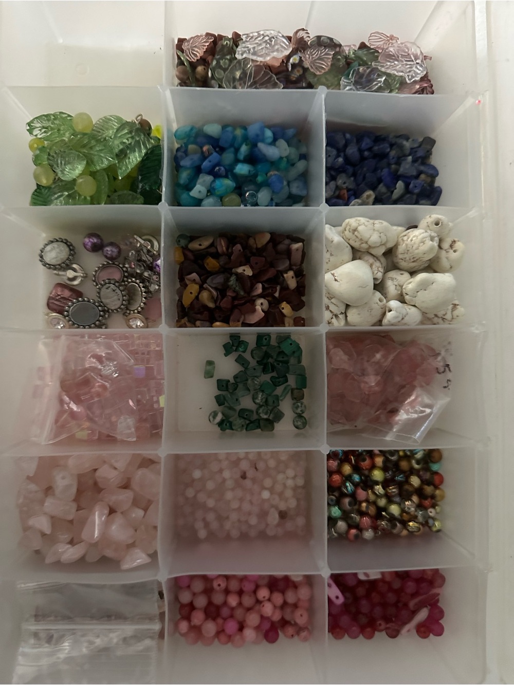 Bead Sorting Organizer with Pink, Green & White Assorted Beads